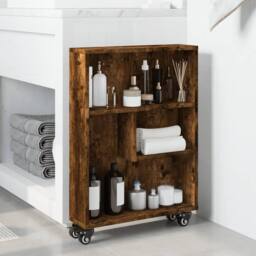 Berkfield Home Narrow Storage Trolley Smoked Oak 48x13x68 cm Engineered Wood in Brown - Size: 48 x 13 x 68 cm - thumbnail 1