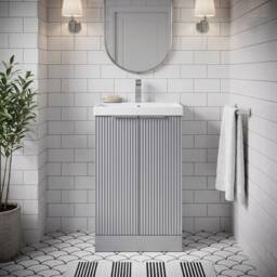 Balterley Tixall Fluted 2 Door Vanity Basin Unit, Satin Grey, 500mm in Grey - thumbnail 6