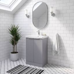 Balterley Tixall Fluted 2 Door Vanity Basin Unit, Satin Grey, 500mm in Grey - thumbnail 4