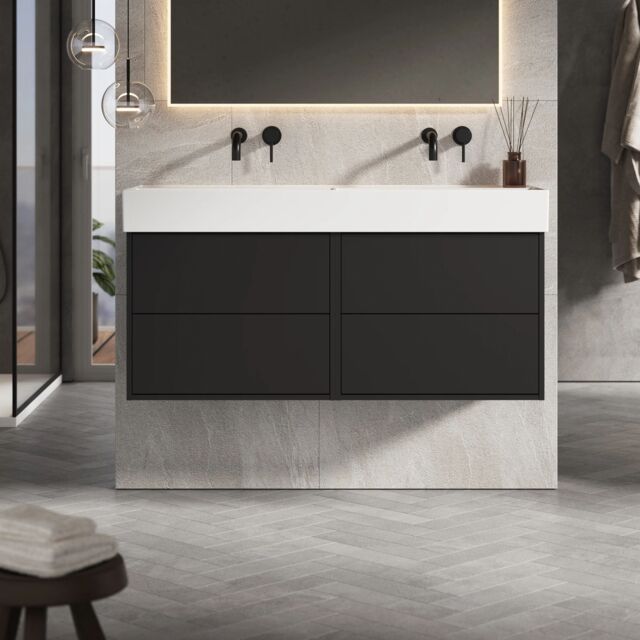 Banyetti Venti 1200mm Wall Hung Vanity with Veneto No Tap Hole Basin - Matt Black - image 1