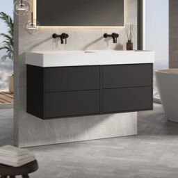 Banyetti Venti 1200mm Wall Hung Vanity with Veneto No Tap Hole Basin - Matt Black - thumbnail 3
