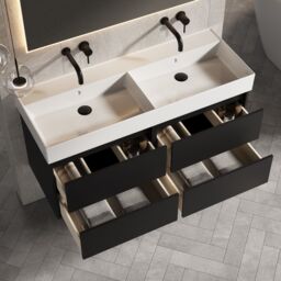 Banyetti Venti 1200mm Wall Hung Vanity with Veneto No Tap Hole Basin - Matt Black - thumbnail 2