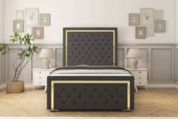 "Sloomy Sofia Gold Dumfries Frame-Mattress - 50"" Upholstered Headboard in Dark Grey - Size: King" - thumbnail 1