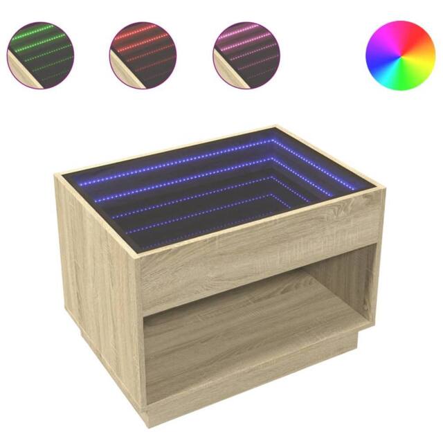 Berkfield Home Coffee Table with Infinity LED Sonoma Oak 70x50x50 cm in Brown - Size: 70 x 50 x 50 cm - image 1