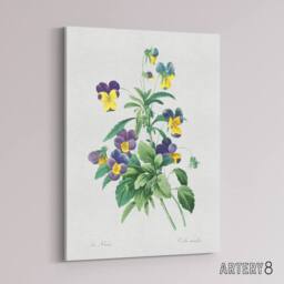 "Artery8 Wild Pansy Flower Illustration Redoute Vintage Canvas Wall Art in White - Size: W18"" x H24""" - thumbnail 2
