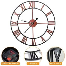 FLAVORA 60cm Giant Roman Numeral Skeleton Wall Clock in Brown - Size: 0.6m2 - thumbnail 4