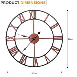 FLAVORA 60cm Giant Roman Numeral Skeleton Wall Clock in Brown - Size: 0.6m2 - thumbnail 2