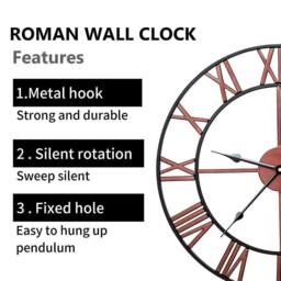 FLAVORA 60cm Giant Roman Numeral Skeleton Wall Clock in Brown - Size: 0.6m2 - thumbnail 5