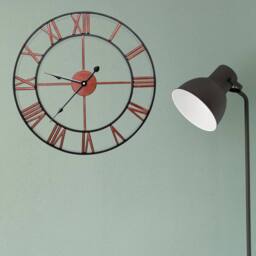 FLAVORA 60cm Giant Roman Numeral Skeleton Wall Clock in Brown - Size: 0.6m2 - thumbnail 3