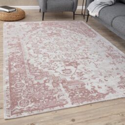 THE RUGS Washable Rugs for Living Room Kitchen Bedroom Vintage Design Pink Machine Washable Area Rugs & Runners 6962 - Size: 80 cm x 300 cm - thumbnail 1