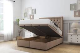 "Sloomy Montana Plush Ottoman Bed Set With 54"" Floor Standing Headboard in Taupe - Size: Single" - thumbnail 2