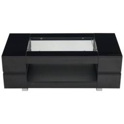 Merax High Gloss LED Coffee Table with Tempered Glass Top & Open Storage in Black - thumbnail 9