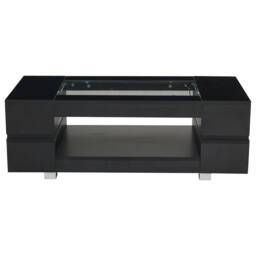 Merax High Gloss LED Coffee Table with Tempered Glass Top & Open Storage in Black - thumbnail 8