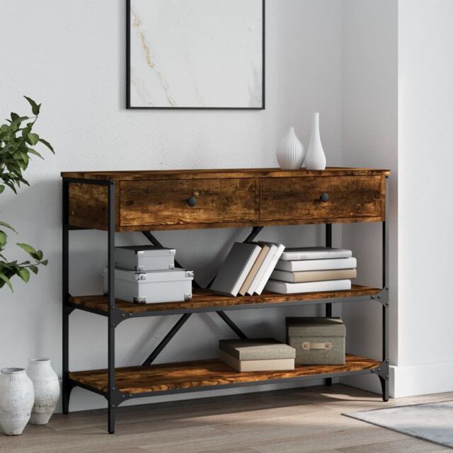 Berkfield Home Console Table with Drawers & Shelves Smoked Oak Engineered Wood in Brown - image 1