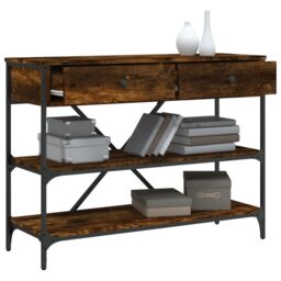 Berkfield Home Console Table with Drawers & Shelves Smoked Oak Engineered Wood in Brown - thumbnail 4