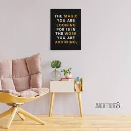 "Artery8 Quote Looking For Magic Work Motivational Canvas Wall Art Print in Black - Size: W18"" x H24""" - thumbnail 3