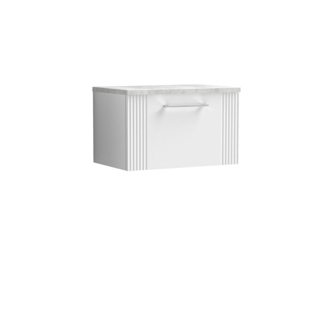Balterley 1 Drawer Wall Hung Vanity Unit Grey Laminate Worktop, White 600mm - image 1