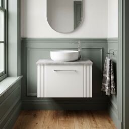Balterley 1 Drawer Wall Hung Vanity Unit Grey Laminate Worktop, White 600mm - thumbnail 8