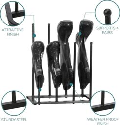House of Home 4 Pair Dryer Metal Welly Walking Boot Stand Shoe Rack Garden Shed Home Storage in Black - thumbnail 6