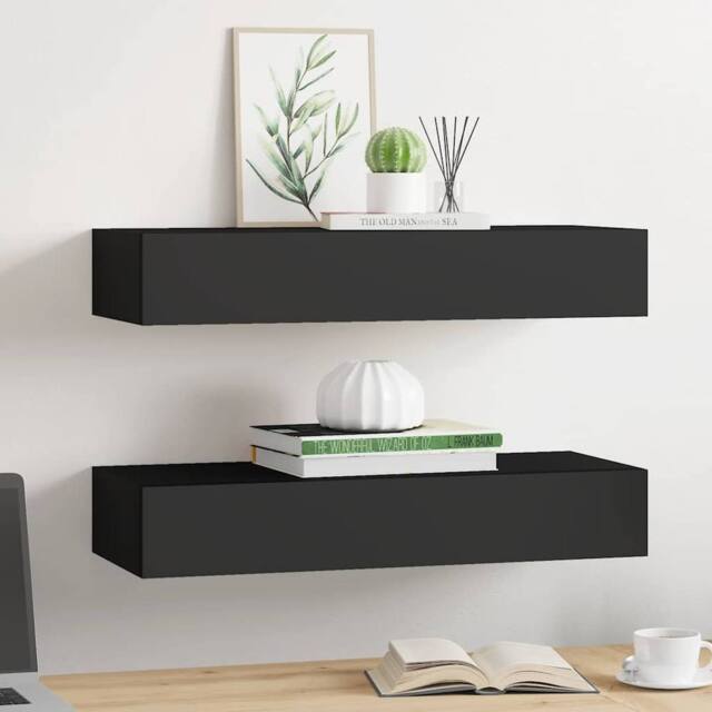 Berkfield Home Elegant Wall-mounted Drawer Shelves 2 pcs Black 60x23.5x10cm MDF - Size: 60x23.5x10 cm - image 1