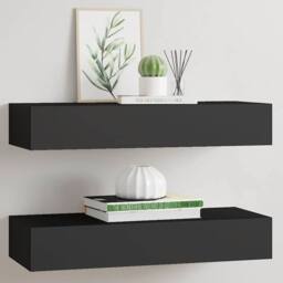 Berkfield Home Elegant Wall-mounted Drawer Shelves 2 pcs Black 60x23.5x10cm MDF - Size: 60x23.5x10 cm - thumbnail 2