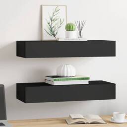 Berkfield Home Elegant Wall-mounted Drawer Shelves 2 pcs Black 60x23.5x10cm MDF - Size: 60x23.5x10 cm - thumbnail 1