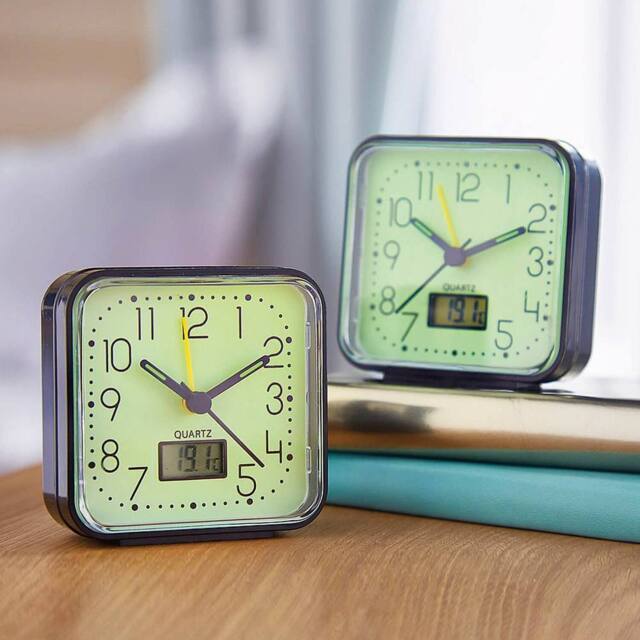Coopers of Stortford Glow-in-the-Dark Alarm Clock with Thermometer in Green - image 1