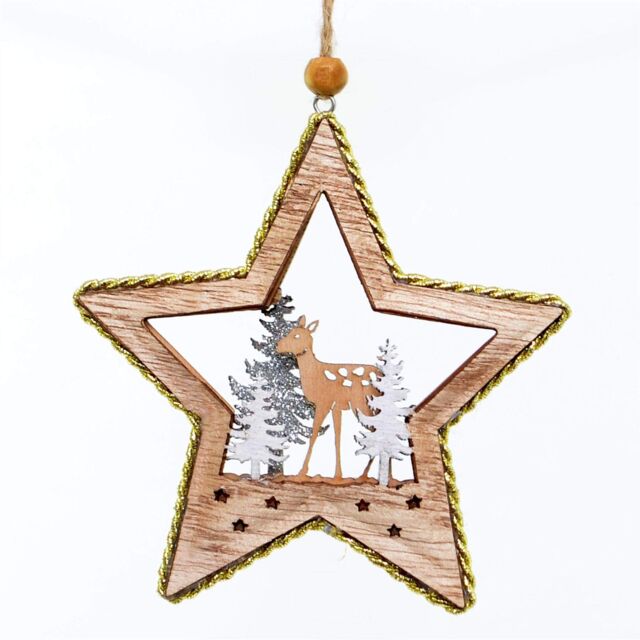 Shatchi Christmas Tree Hanging Decoration Standing Deer Star Shape in Gold - image 1