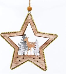 Shatchi Christmas Tree Hanging Decoration Standing Deer Star Shape in Gold - thumbnail 3