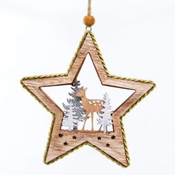 Shatchi Christmas Tree Hanging Decoration Standing Deer Star Shape in Gold