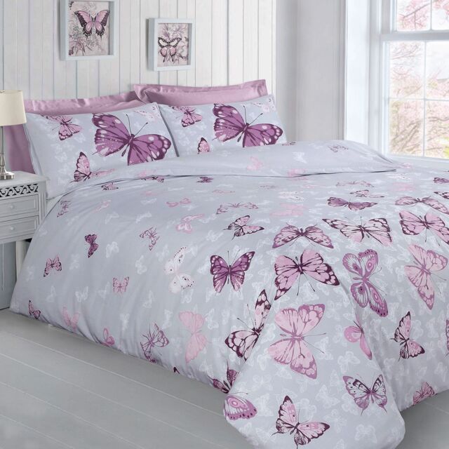 Velosso Butterfly Glaze Cotton Rich Printed Duvet Cover & Pillowcase Set in Grey - Size: Double - image 1