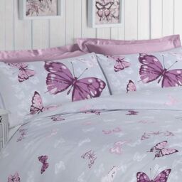 Velosso Butterfly Glaze Cotton Rich Printed Duvet Cover & Pillowcase Set in Grey - Size: Double - thumbnail 2
