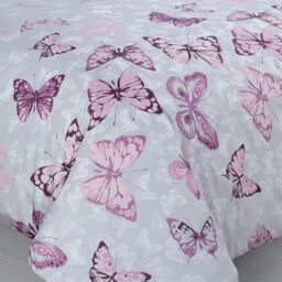 Velosso Butterfly Glaze Cotton Rich Printed Duvet Cover & Pillowcase Set in Grey - Size: Double - thumbnail 3