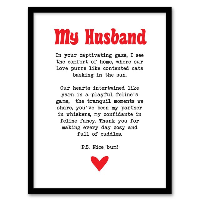 "Artery8 Love Poem Cat Lover Husband Romantic Poetry Fun Framed Art Print in White - Size: W12"" x H16""" - image 1