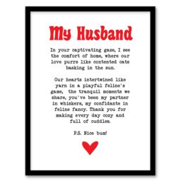 "Artery8 Love Poem Cat Lover Husband Romantic Poetry Fun Framed Art Print in White - Size: W12"" x H16""" - thumbnail 1