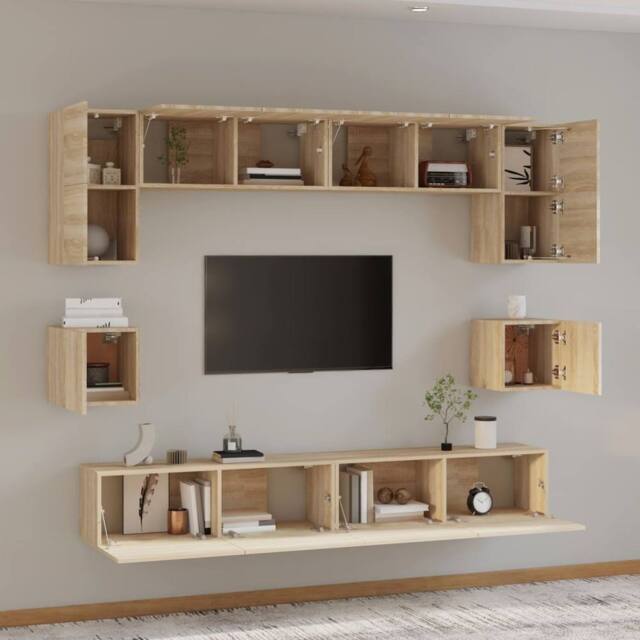 Berkfield Home Classic 8 Piece TV Cabinet Set Sonoma Oak Engineered Wood in Tan - image 1