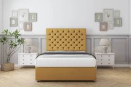 "Comfort Beds Winslow Plush Divan Base No Drawers - 26"" Headboard in Mustard - Size: Small Double"