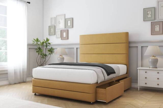 "Sloomy Monaco Plush Divan Set 2 Drawers-26"" Headboard-Footboard in Mustard - Size: King" - image 1