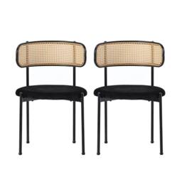 BTM Set of 4 Black Velvet & Rattan Dining Chairs - thumbnail 9