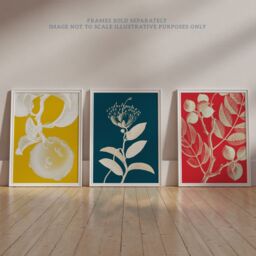 Artery8 Wall Art Print Pack of 3 A4 Bold Bright Botanicals Plant Tree Branch Bloom Blue Red Yellow Living Room s Set - thumbnail 6
