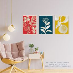 Artery8 Wall Art Print Pack of 3 A4 Bold Bright Botanicals Plant Tree Branch Bloom Blue Red Yellow Living Room s Set - thumbnail 3