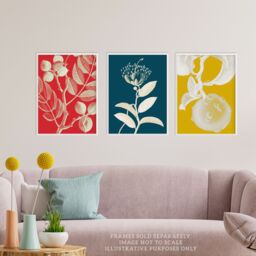 Artery8 Wall Art Print Pack of 3 A4 Bold Bright Botanicals Plant Tree Branch Bloom Blue Red Yellow Living Room s Set - thumbnail 2