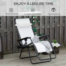 FLAVORA White Zero Gravity Garden Folding Patio Sun Lounger - Size: 0.6m2 - thumbnail 4