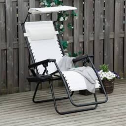 FLAVORA White Zero Gravity Garden Folding Patio Sun Lounger - Size: 0.6m2 - thumbnail 3
