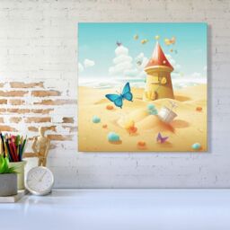 Warren Reed - Designer Butterflies On A Beach Holiday Canvas in Yellow - Size: w10 inch x h10 inch - thumbnail 2