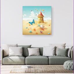 Warren Reed - Designer Butterflies On A Beach Holiday Canvas in Yellow - Size: w10 inch x h10 inch - thumbnail 4