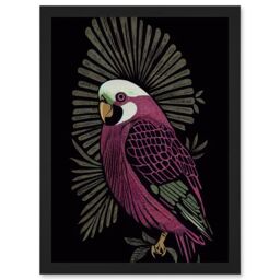 Artery8 Tropical Bird Jungle Deep Green Linocut Retro Vintage Artwork Framed Wall Art Print A4 in Black - thumbnail 1