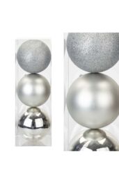 VFM e-Store Christmas Baubles Pack Of 3- 12Cm in Silver - thumbnail 1