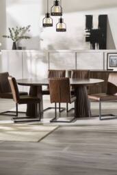 Julian Bowen Arya Round to Oval Extending 4-6 Seater Dining Table in Dark Brown - thumbnail 2