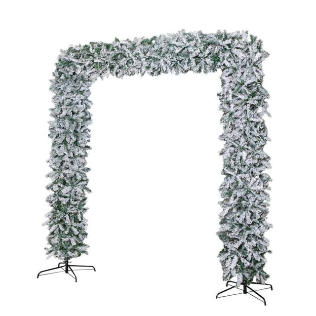 Samuel Alexander 8ft Double Door Snow Flocked Tree Flat Top Arch with 2000 Tips in Green - image 1
